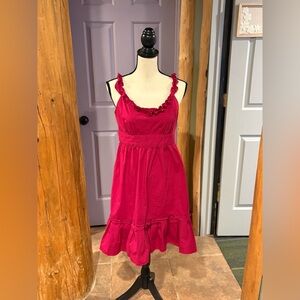 Dark Pink Ruffle Scoop Neck Loft Dress